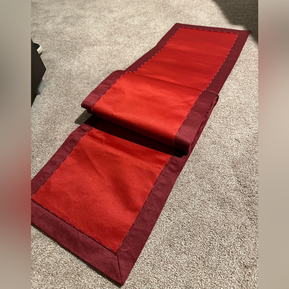 Red 72 Inch Table Runner - Beaded Inlay Around Border
